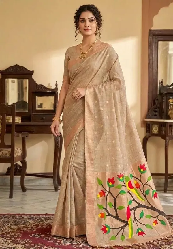 Beige_Mugdha_Paithani_Cotton_Saree