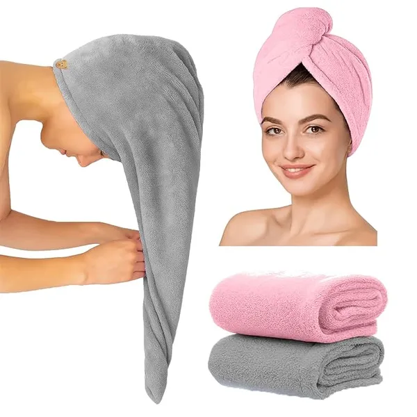 Pack_Of_2_Pink_And_Grey_Hair_Towel_Wrap_Quick_Drying_Microfiber_Towel_For_Hair_With_Elastic_Loop_For_Tying_Super_Absorbent_Hair_Towels_Wrap_For_Ladies_Hair_Turban_For_Women