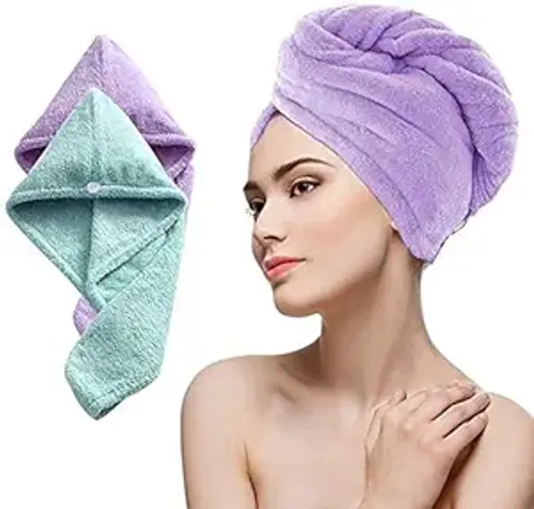 Pack_Of_2_Purple_And_Green_Hair_Towel_Wrap_Quick_Drying_Microfiber_Hair_Turban_With_Elastic_Loop_Super_Absorbent_Head_Wrap_Towel_For_Wet_Hair_Drying_For_Women