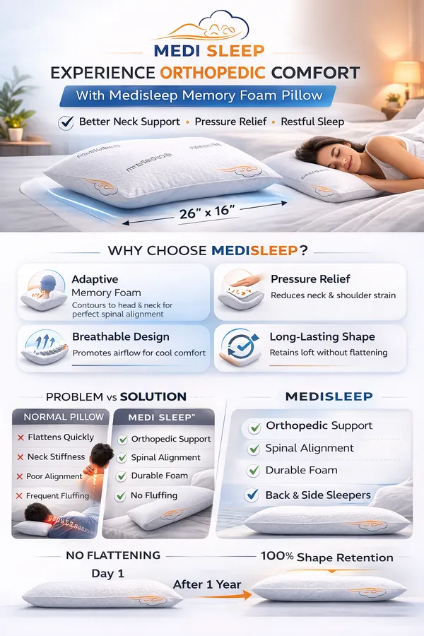 White_Medisleep_Memory_Foam_Pillow_for_Neck_Pain_Relief_|_Orthopedic_Cervical_Support_Pillow_|_Breathable_&_Durable_Bed_Pillow_for_Back_&_Side_Sleepers_|_Pack_of_1