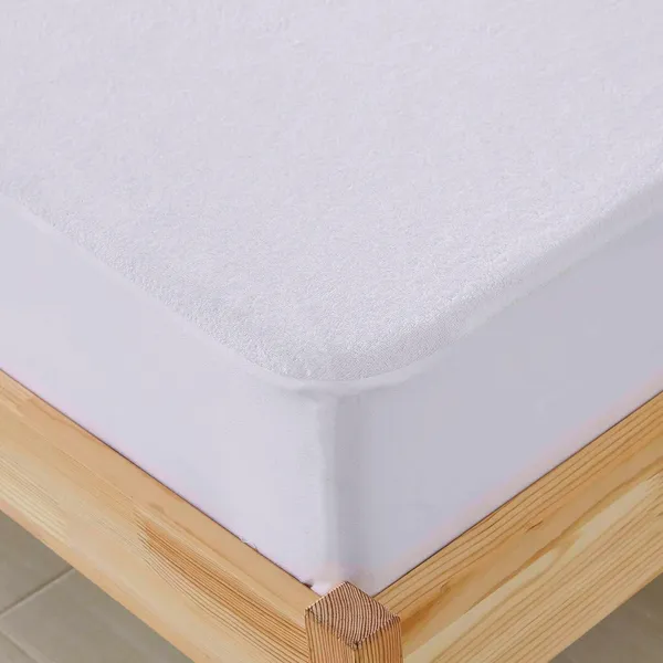 White_Terry_Cotton_100%_Waterproof_Mattress_Protector_With_Tpu_Waterproof_Layer_Protects_Mattress_From_Spills,_Stains,_Dust_&_Allergens