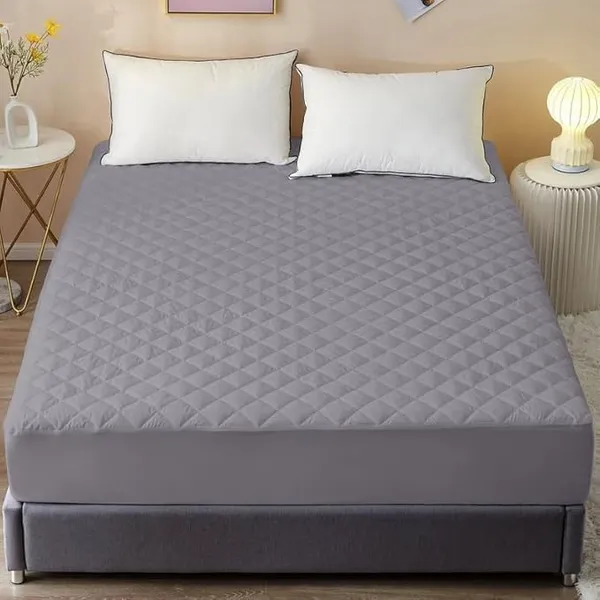 Grey_Cotton_Quilted_100%_Waterproof_Mattress_Protector_With_Waterproof_Backing_,Breathable_Hypoallergenic_Noiseless_Ultra_Soft_Fitted_Bed_Protector