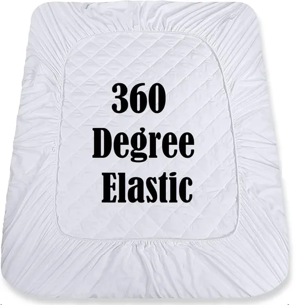 White_Cotton_Quilted_100%_Waterproof_Mattress_Protector_With_Waterproof_Backing_,Breathable_Hypoallergenic_Noiseless_Ultra_Soft_Fitted_Bed_Protector