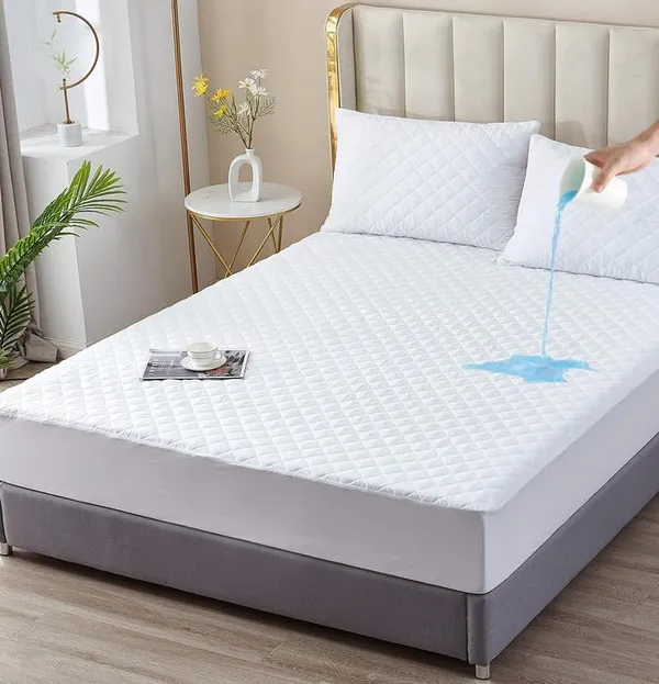 White_Cotton_Quilted_100%_Waterproof_Mattress_Protector_With_Waterproof_Backing_,Breathable_Hypoallergenic_Noiseless_Ultra_Soft_Fitted_Bed_Protector