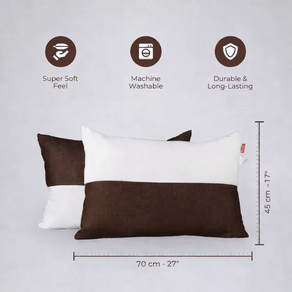 White_&_Brown_Dual_Color_Hollow_Microfiber_Sleeping_Pillow_|_Height_Adjustable_|_Soft_&_Fluffy_With_Soft_Hotel-Like_Comfort_|_27_x_17_Inch_|_Pack_of_2_