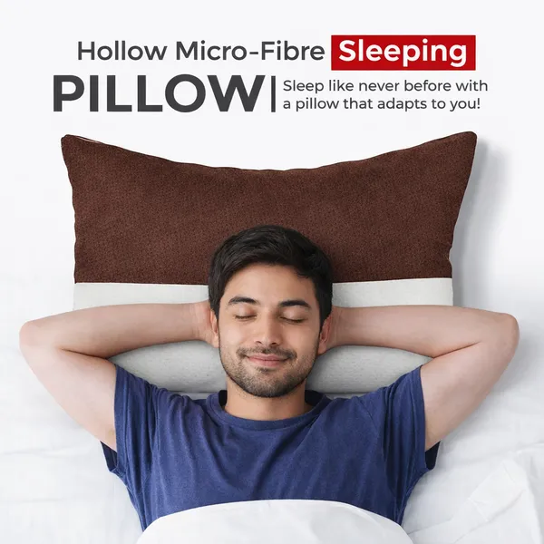White_&_Brown_Dual_Color_Hollow_Microfiber_Sleeping_Pillow_|_Height_Adjustable_|_Soft_&_Fluffy_With_Soft_Hotel-Like_Comfort_|_27_x_17_Inch_|_Pack_of_2_