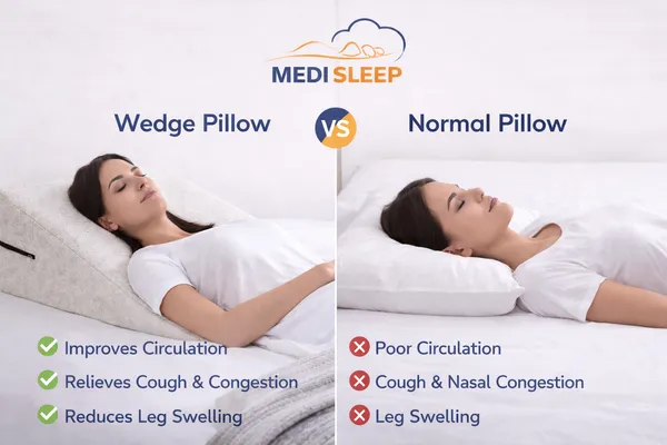White_And_Cream_Wedge_Pillow_With_High_Density_Memory_Foam_&_Knitted_Cotton_Breathable_Removable_Cover_For_Back_Support,_Acid_Reflux_Relief,_GERD_Support,_Leg_Elevation_