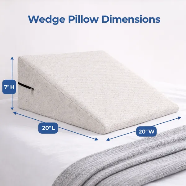 White_And_Cream_Wedge_Pillow_With_High_Density_Memory_Foam_&_Knitted_Cotton_Breathable_Removable_Cover_For_Back_Support,_Acid_Reflux_Relief,_GERD_Support,_Leg_Elevation_