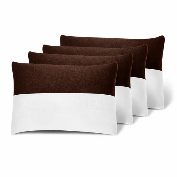 White_&_Brown_Dual_Color_Hollow_Microfiber_Sleeping_Pillow_|_Height_Adjustable_|_Soft_&_Fluffy_With_Soft_Hotel-Like_Comfort_|_27_x_17_Inch_|_Pack_of_4