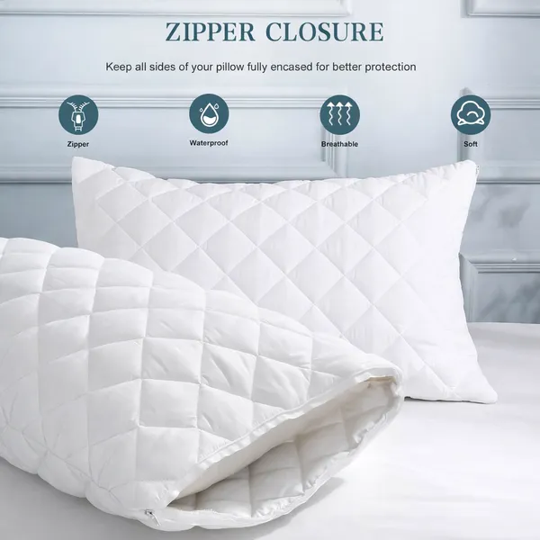 White_Medisleep_Waterproof_Quilted_Pillow_Protector_Cover_220_GSM_Soft_Cotton_Quilted_Pillow_Cover_Protector_with_Zippered_Closure,_Protection_Against_Water_Spills_&_Allergens_|_Pack_of_4