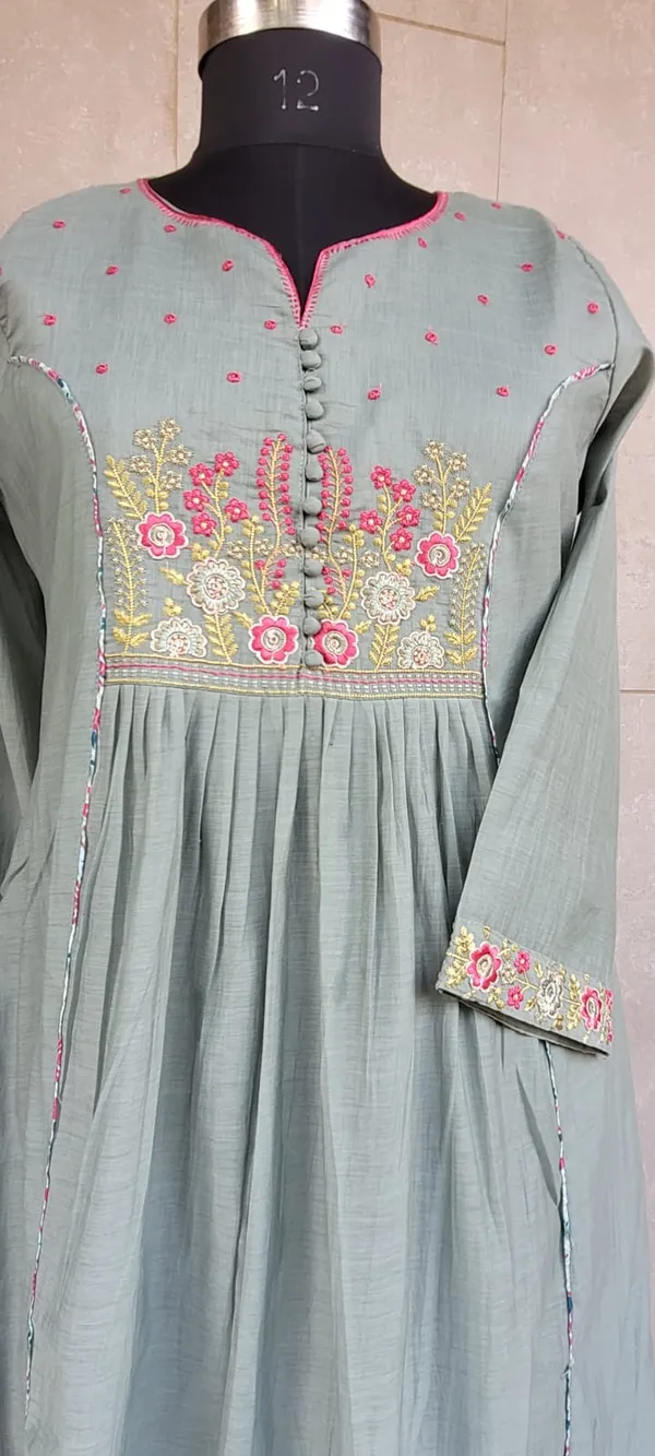 Olive_Green_Mul_Chanderi_Embroidered_Stitched_Suit_For_Women