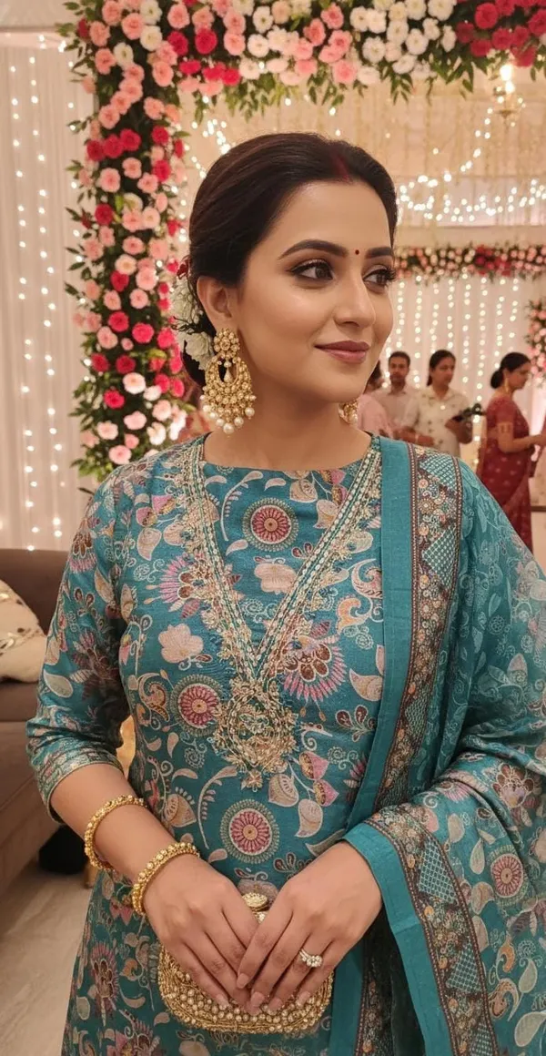 Teal_Green_Tussar_Silk_Hand_Embroidered_Unstitched_Women_Suit_For_Women