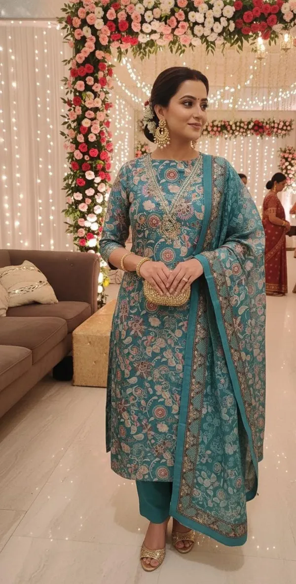 Teal_Green_Tussar_Silk_Hand_Embroidered_Unstitched_Women_Suit_For_Women