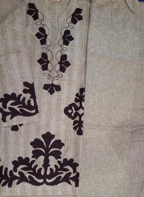 Beige_And_Brown_Khadi_Cotton_Co_Ord_Set_With_Applique_Detailing_For_Women