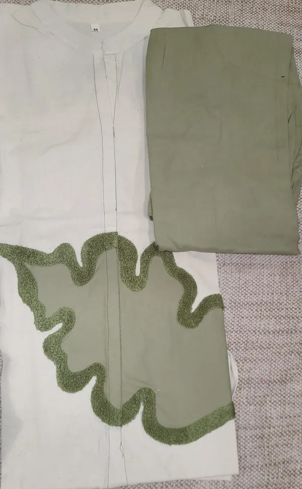 Beige_And_Olive_Linen_Co_Ord_Set_With_Applique_Detailing_For_Women
