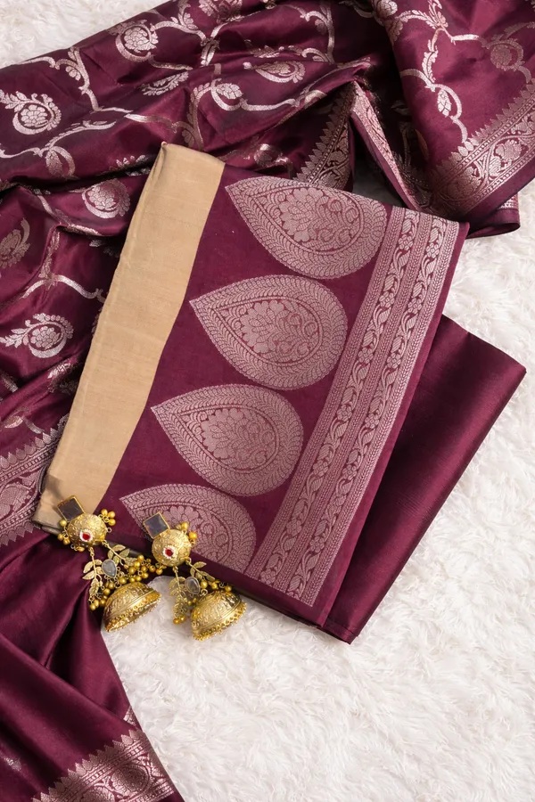 Beige_And_Purple_Banana_Silk_Unstitched_Suit_Set_For_Women