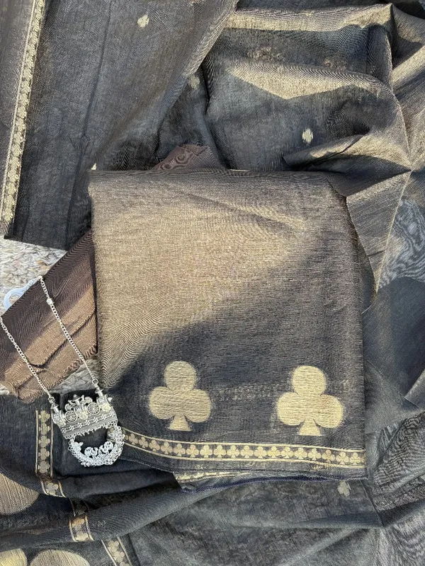 Black_Chanderi_Silk_Block_Print_Unstitched_Suit_For_Women