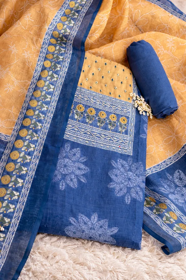 Blue_And_Mustard_Kota_Embroidered_Unstitched_Suit_For_Women