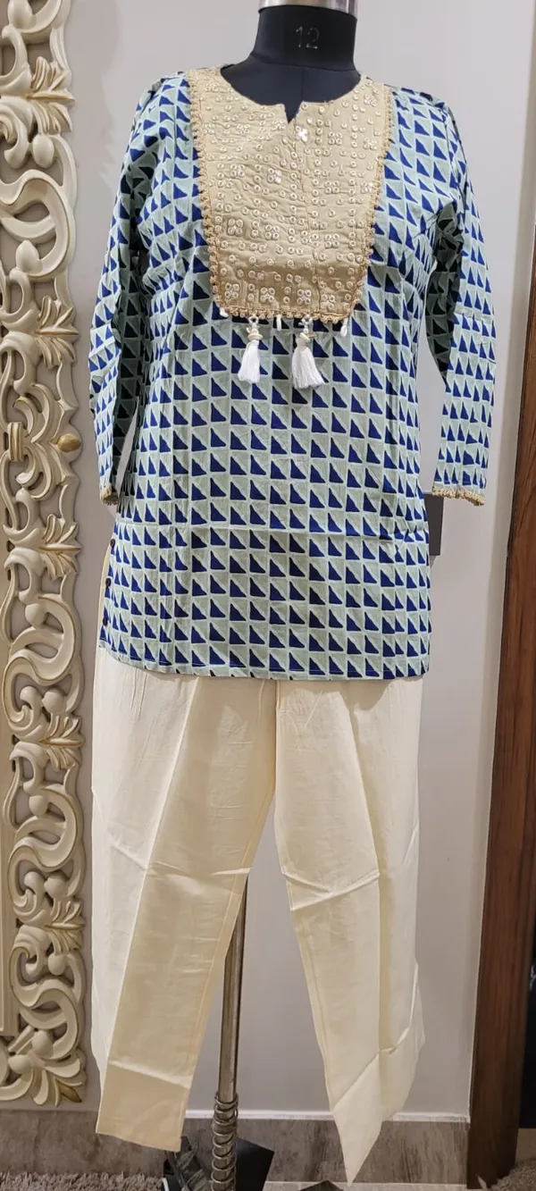 Blue_and_Beige_Pure_Cotton_Block_Printed_Assymetric_Embroidered_Co-ord_Set