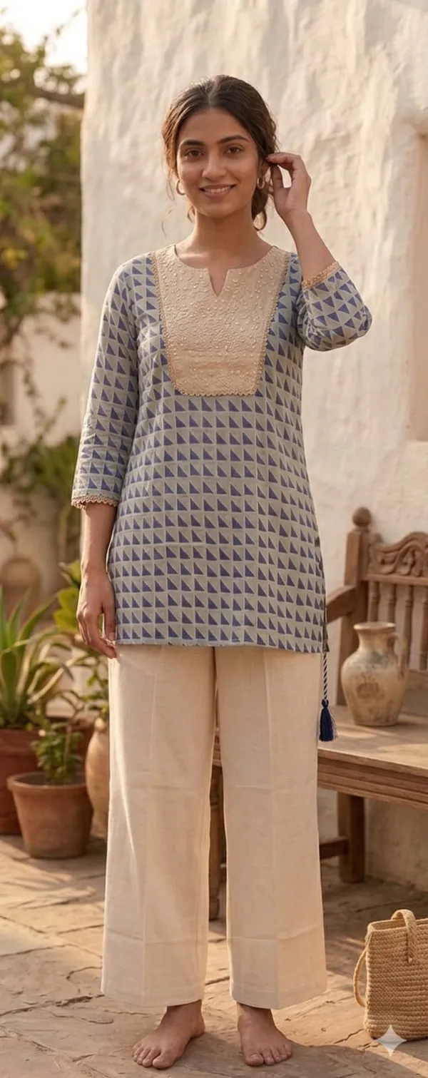 Blue_and_Beige_Pure_Cotton_Block_Printed_Assymetric_Embroidered_Co-ord_Set