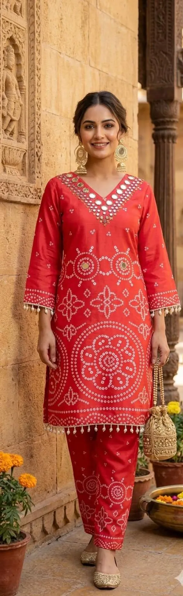 Burnt_Orange_Crepe_Bandhani__Embroidered_Co-ord_Set_with_mirror_work_and_pearl_detailing_
