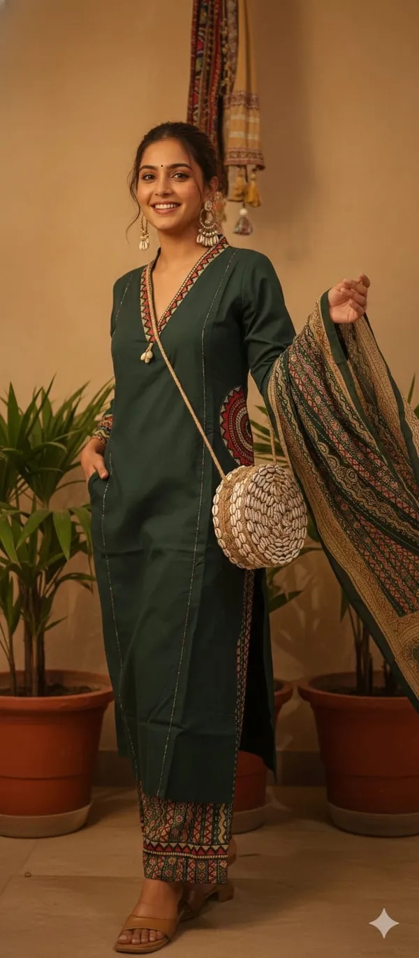 Dark_Green_Pure_Cotton_Embroidered_Stitched_Kurta_Set_For_Women