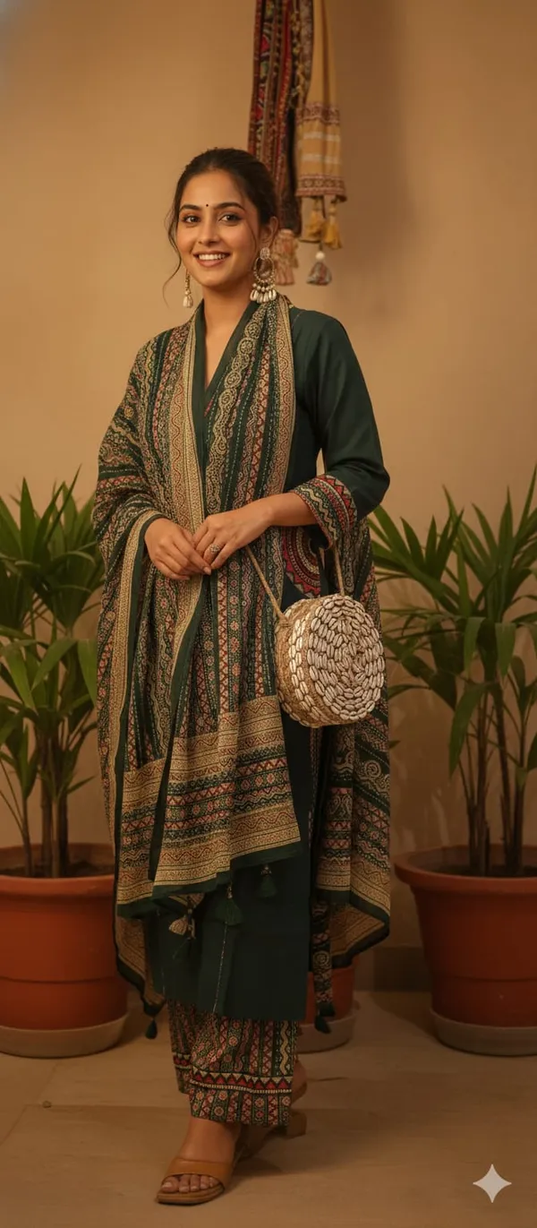 Dark_Green_Pure_Cotton_Embroidered_Stitched_Kurta_Set_For_Women