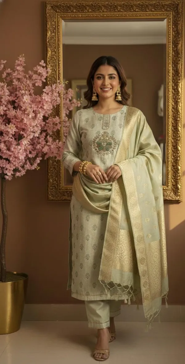 Mint_Green_Chanderi_Embridered_Unstitched_Suit_For_Women