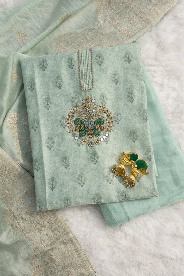 Mint_Green_Chanderi_Embridered_Unstitched_Suit_For_Women