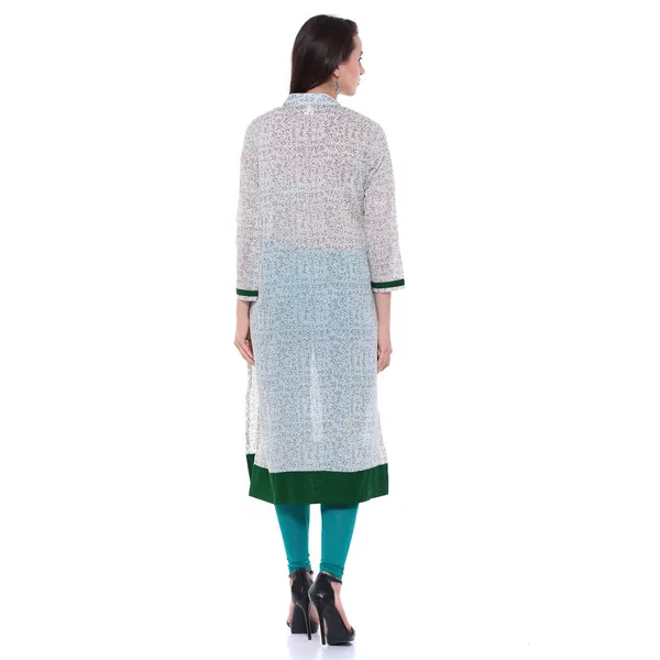 White_And_Green_Block_Printed_Cotton_Chanderi_Kurti