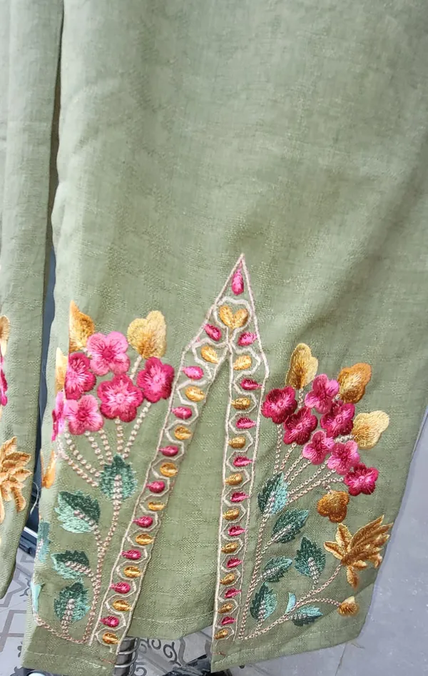 Olive_Green_Cambric_Cotton_Embroidered_Co_Ord_Set_For_Women