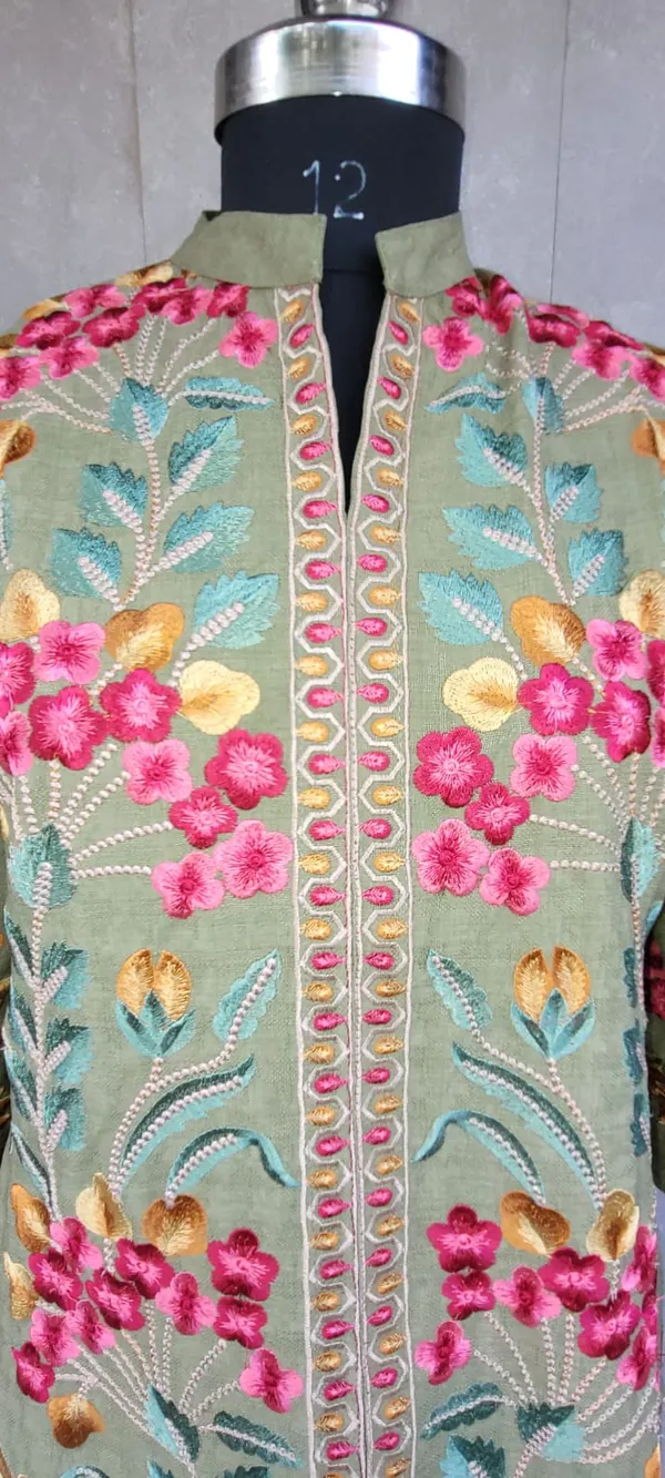 Olive_Green_Cambric_Cotton_Embroidered_Co_Ord_Set_For_Women