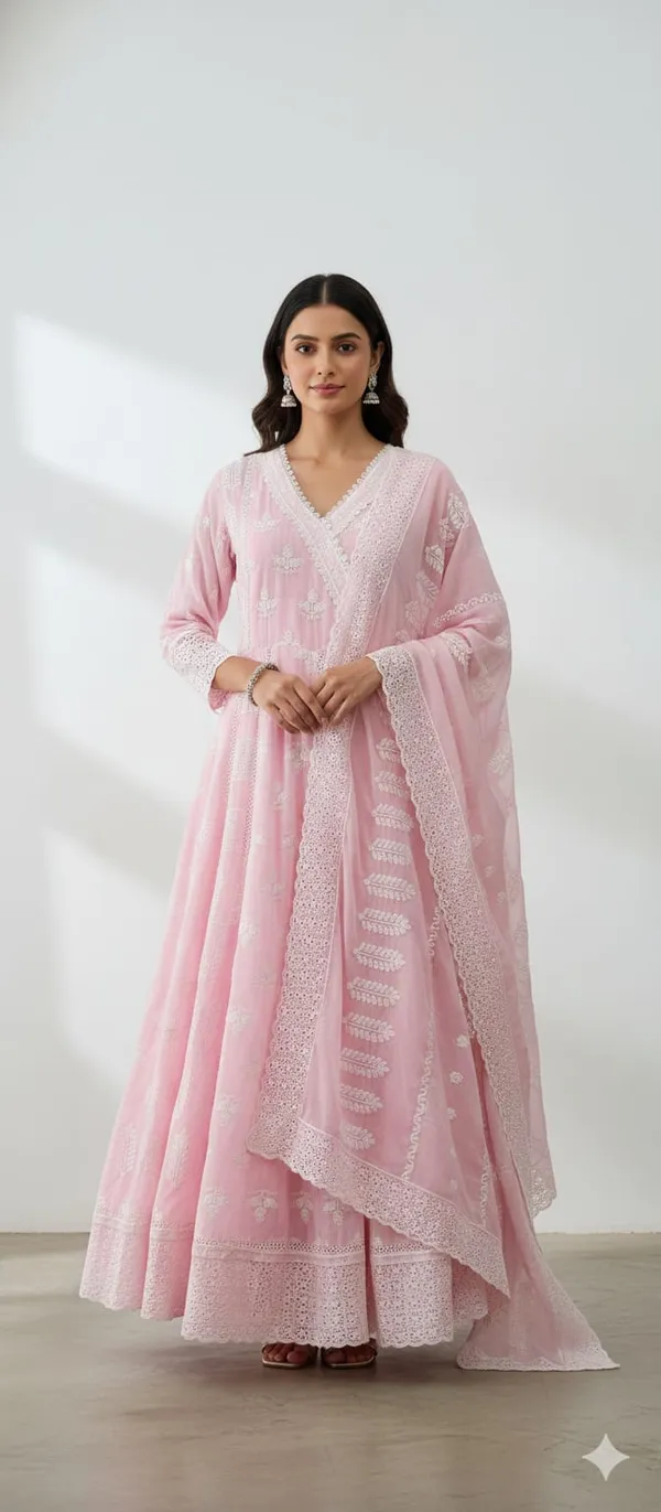 Light_Pink_Mulmul_Chikankari_Embroidered_Stitched_Anarkali_Suit