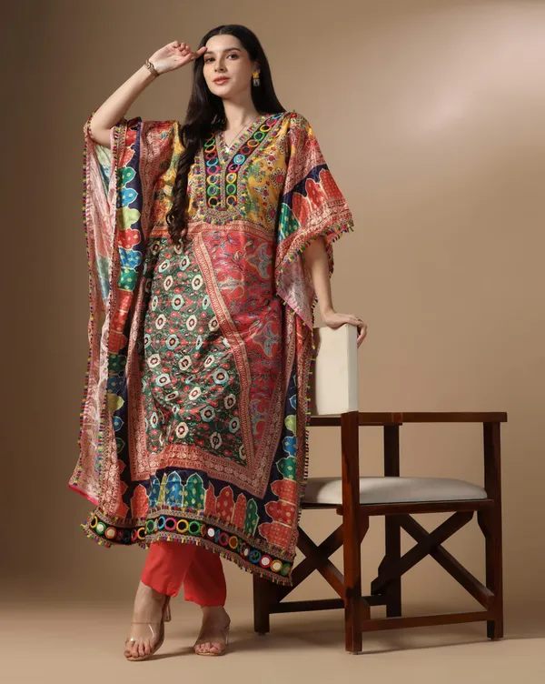 Multicolor_Crepe_Digital_Print_And_Embroidered_Kaftan_Set_For_Women