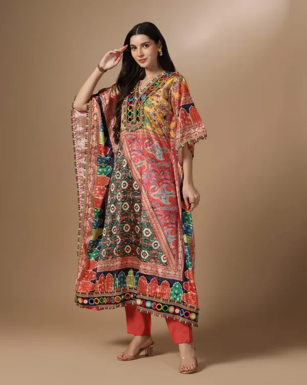 Multicolor_Crepe_Digital_Print_And_Embroidered_Kaftan_Set_For_Women
