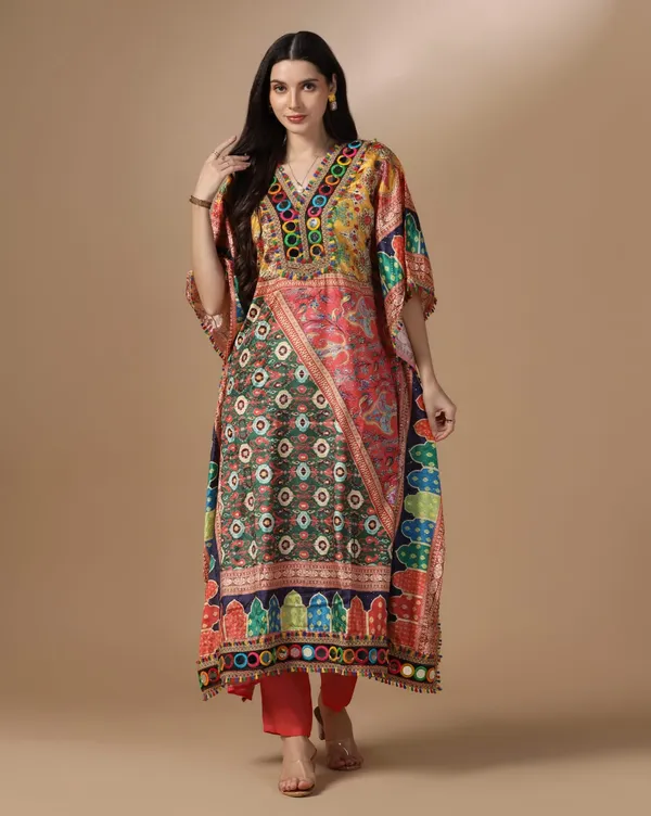 Multicolor_Crepe_Digital_Print_And_Embroidered_Kaftan_Set_For_Women