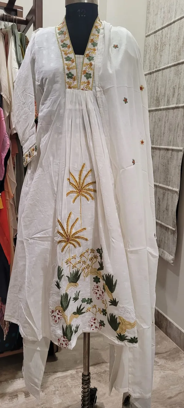 Off_White_Mul_Cotton_Embroidered_Stitched_A_Line_Kurta_Set_For_Women
