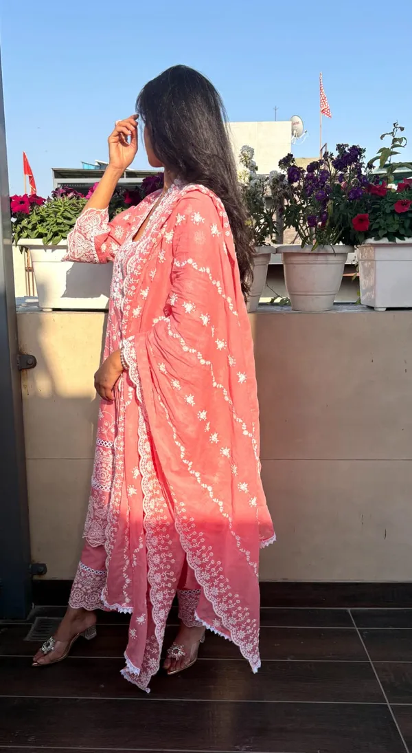 Peach_Mulmul_Chikankari_Embroidered_Stitched_Suit
