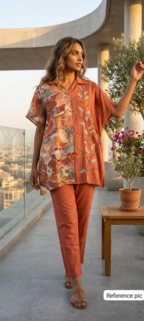 Rust_Brown_Short_Kaftan_Style_Embroidered_&_Digital_Print_Co-ord_Set