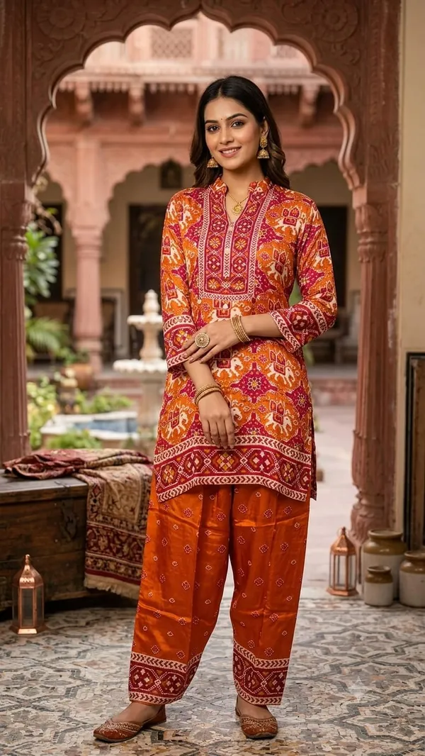 Rust_Orange_Patola_Elephant_Print_Crepe_Co-ord_Set
