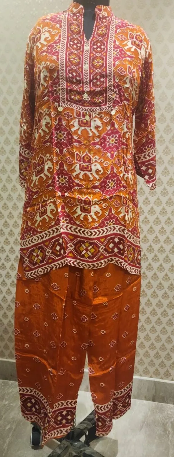 Rust_Orange_Patola_Elephant_Print_Crepe_Co-ord_Set