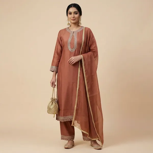 Rust_Brown_Roman_Silk_Stitched_Suit_For_Women