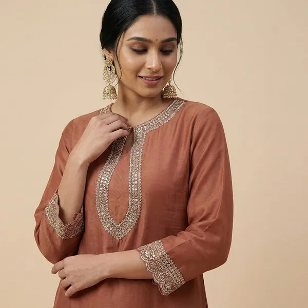 Rust_Brown_Roman_Silk_Stitched_Suit_For_Women