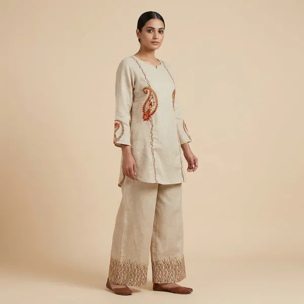 Beige_Linen_Embroidered_Co_Ord_Set_For_Women