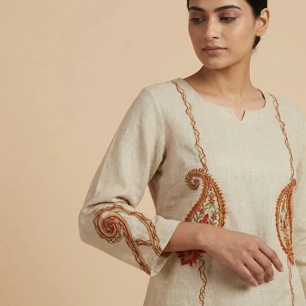 Beige_Linen_Embroidered_Co_Ord_Set_For_Women