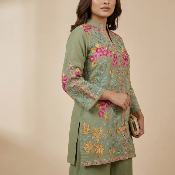 Olive_Green_Cambric_Cotton_Embroidered_Co_Ord_Set_For_Women