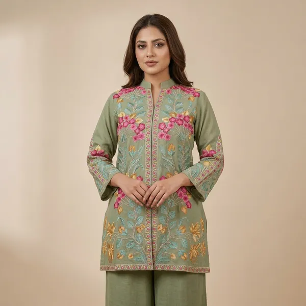 Olive_Green_Cambric_Cotton_Embroidered_Co_Ord_Set_For_Women