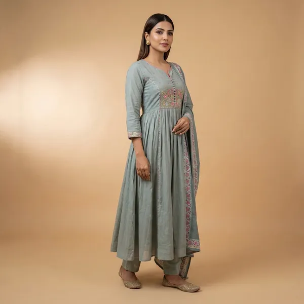Olive_Green_Mul_Chanderi_Embroidered_Stitched_Suit_For_Women