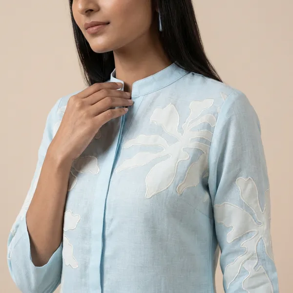 Powder_Blue_Linen_Co_Ord_Set_With_Applique_Detailing_For_Women