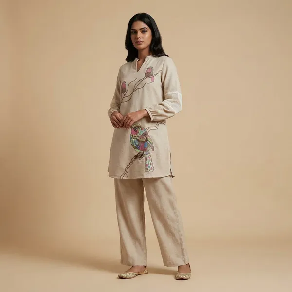 Beige_Khadi_Cotton_Embroidered_Co_Ord_Set_With_Crochet_For_Women